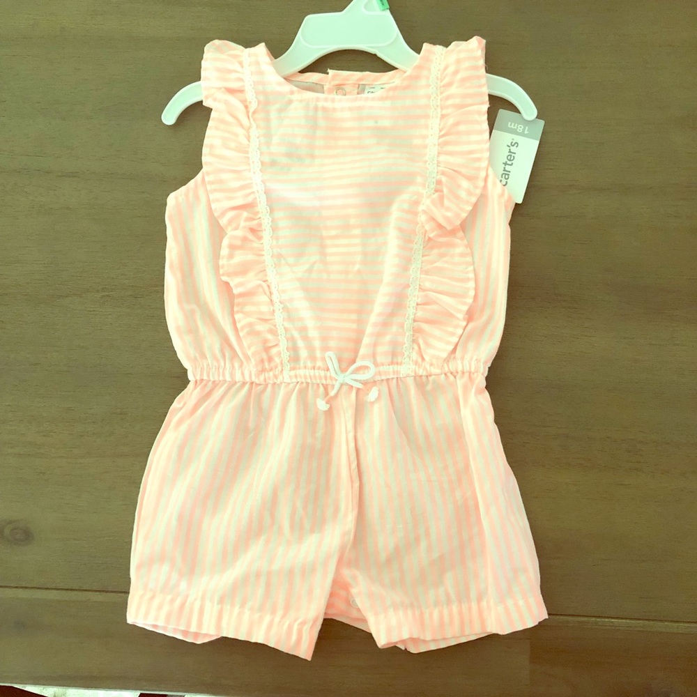 Carter’s pink white stripe romper 18m NWT